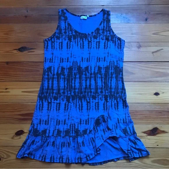 Prairie Cotton Blue Black Tie-Dye Swimsuit Cover-Up, EUC, L - Picture 3 of 12